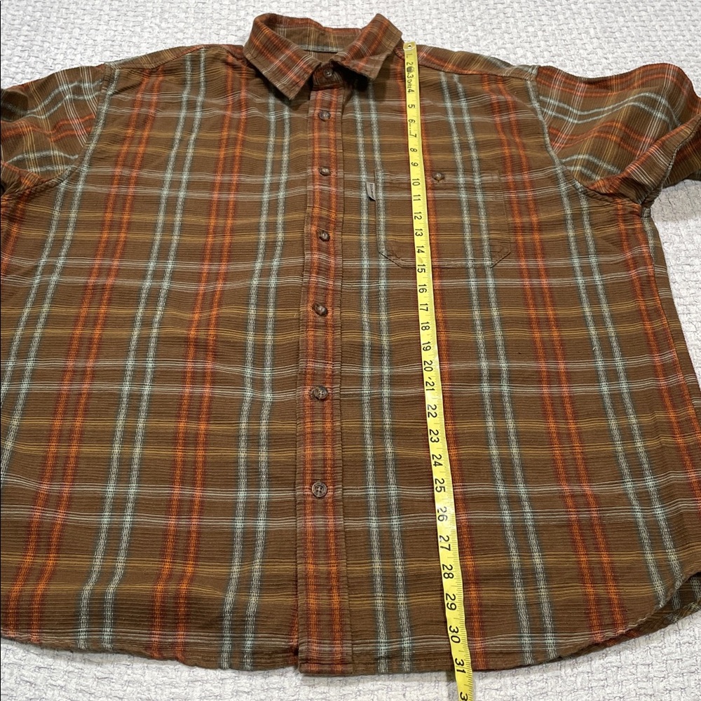 Mens Woolrich Cotton Outdoors Striped Button Up Brown Blue Orange Size X-Large - Picture 12 of 15